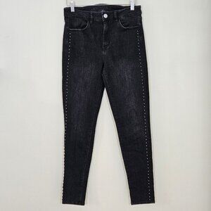 American Eagle Jean Womens US 8 Black High Rise Jeggings Stretch Studs Punk Goth